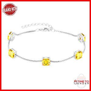 925 Sterling Silver Dainty Princess Cut Link Bracelet Elegant Minimal Jewelry